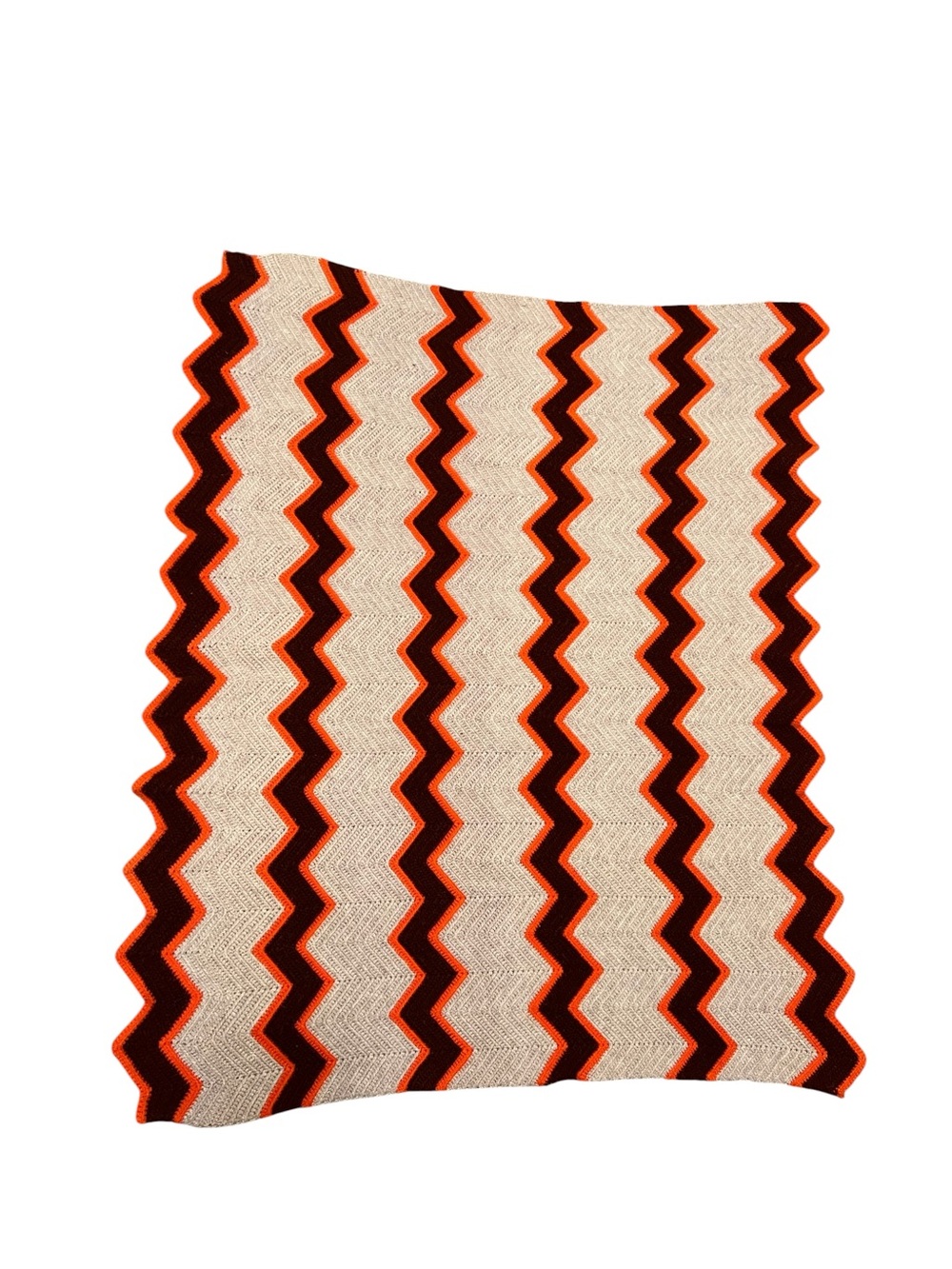 HANDMADE AFGHAN THROW BLANKET tan orange brown 42”x52” chevron